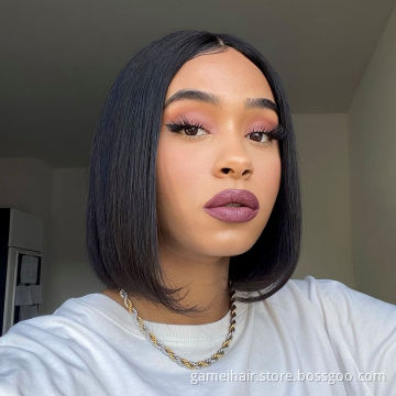 2021The New high quality black natural 100% virgin natural brazilian Short Bob 4x4inch Closure Lace Wig human hair wigs